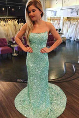Sparkly Mint Sequin Mermaid Long Party Prom Dress for Women, Shiny Evening Dress