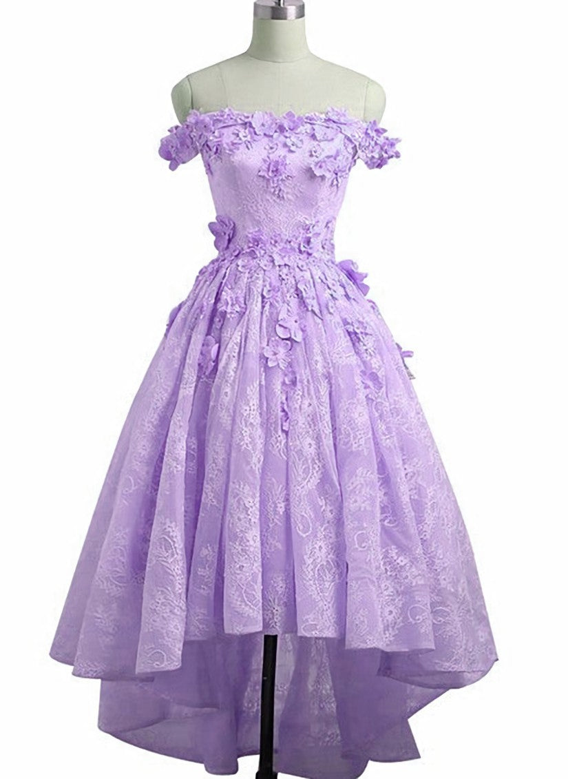 Adorable Lace Light Purple High Low Homecoming Dress Outfits For Girls, Cute Sweetheart Prom Dress