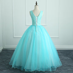 Adorable Light Blue Tulle with Flowers Floor Length Ball Gown Formal Dress Outfits For Girls, Blue Sweet 16 Dresses