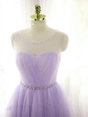 Adorable Light Purple Round Neckline Beaded Short Prom Dress Outfits For Girls, Cute Homecoming Dress