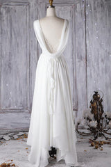 Affordable A-line Asymmetric Lace Chiffon Open Back Wedding Dress