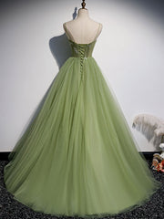 Aline Tulle Green Long Prom Dresses For Black girls For Women, Green Formal Graduation Dress Outfits For Women with Beading