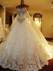 Amazing Bridal Dresses Sweetheart Appliques Crystal Beading Classic A Line Bridal Gowns
