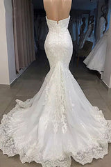 Amazing Long Mermaid Sweetheart Appliqued Lace Wedding Dress with Sleeves