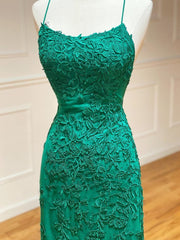 Backless Green Lace Mermaid Prom Dresses For Black girls For Women, Open Back Mermaid Lace Formal Evening Dresses