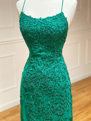 Backless Green Mermaid Lace Prom Dresses For Black girls For Women, Open Back Green Lace Mermaid Formal Evening Dresses