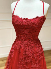 Backless Red Lace Prom Dresses For Black girls For Women, Open Back Red Lace Formal Evening Dresses
