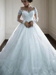 Ball Gown Bateau Court Train Tulle Wedding Dresses For Black girls With Appliques Lace