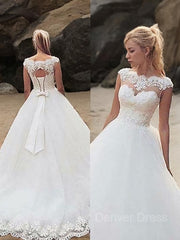 Ball Gown Bateau Court Train Tulle Wedding Dresses For Black girls With Sash