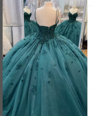Ball Gown Beaded Quinceanera Dress Outfits For Women Spaghetti Straps Emerald Green Quince Dress