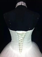 Ball-Gown Halter Beading Floor-Length Tulle Wedding Dress