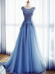 Ball-Gown Jewel Appliques Lace Sweep Train Tulle Dress