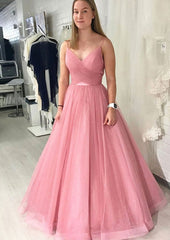 Ball Gown Long Floor Length Sparkling Tulle Prom Dress Outfits For Women With Pleated