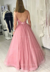 Ball Gown Long Floor Length Sparkling Tulle Prom Dress Outfits For Women With Pleated