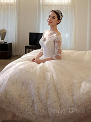 Ball Gown Off-the-Shoulder Cathedral Train Tulle Wedding Dresses For Black girls With Beading