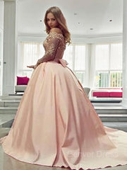 Ball Gown Off-the-Shoulder Court Train Satin Prom Dresses For Black girls With Bow