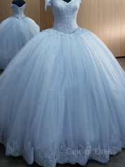 Ball Gown Off-the-Shoulder Floor-Length Tulle Prom Dresses For Black girls With Appliques Lace