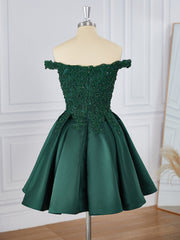 Ball-Gown Satin Off-the-Shoulder Beading Short/Mini Dress