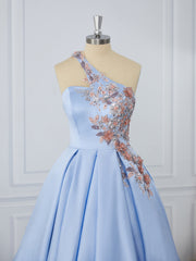 Ball-Gown Satin One-Shoulder Flower Tea-Length Dress