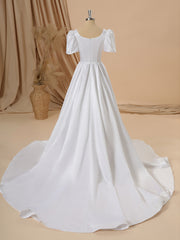 Ball Gown Short Sleeves Charmeuse Square Chapel Train Wedding Dress