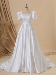 Ball Gown Short Sleeves Charmeuse Square Chapel Train Wedding Dress