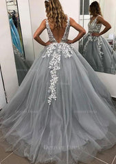 Ball Gown Sleeveless Long Floor Length Tulle Prom Dress Outfits For Women With Lace Appliqued Beading