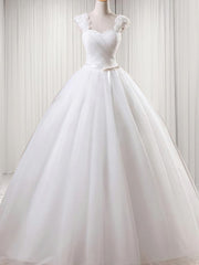 Ball-Gown Square Ruffles Floor-Length Tulle Wedding Dress