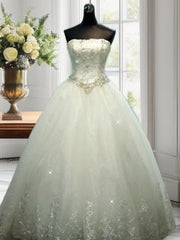 Ball-Gown Straight Beading Floor-Length Tulle Wedding Dress