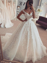 Ball Gown Straps Sweep Train Tulle Wedding Dresses For Black girls With Appliques Lace