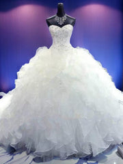 Ball-Gown Sweetheart Beading Cathedral Train Organza Wedding Dress