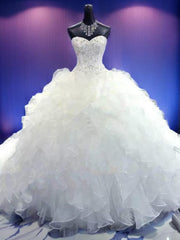 Ball-Gown Sweetheart Beading Cathedral Train Organza Wedding Dress