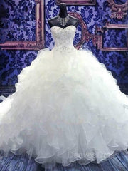Ball Gown Sweetheart Cathedral Train Organza Wedding Dresses For Black girls With Beading