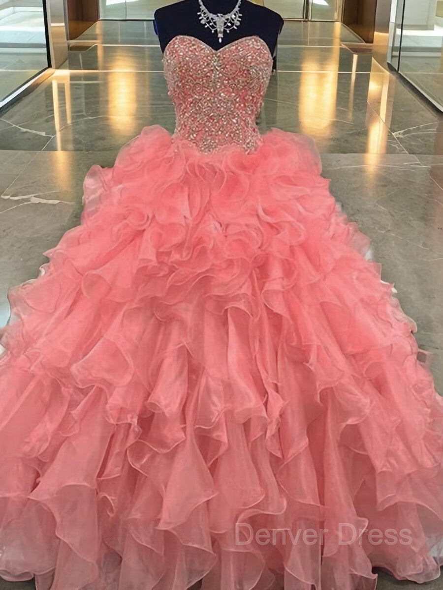 Ball Gown Sweetheart Floor-Length Organza Evening Dresses For Black girls With Beading