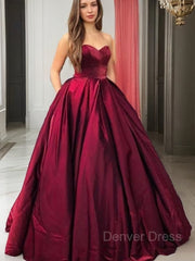 Ball Gown Sweetheart Floor-Length Satin Prom Dresses For Black girls With Pockets