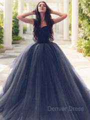 Ball Gown Sweetheart Floor-Length Tulle Prom Dresses For Black girls With Beading