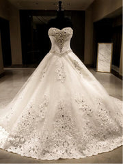 Ball-Gown Sweetheart Sequin Cathedral Train Tulle Wedding Dress