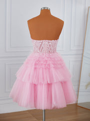 Ball-Gown Tulle Sweetheart Appliques Lace Corset Short/Mini Dress