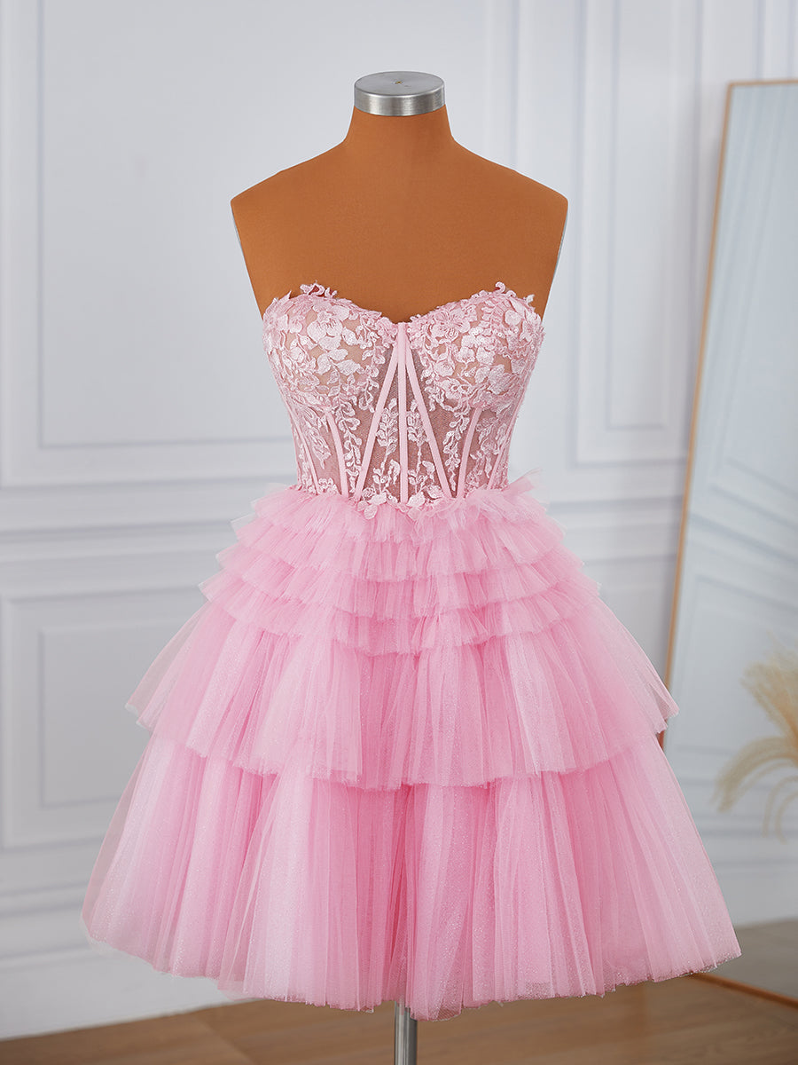 Ball-Gown Tulle Sweetheart Appliques Lace Corset Short/Mini Dress