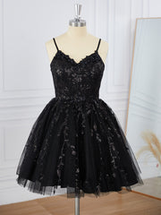Ball-Gown Tulle V-neck Appliques Lace Short/Mini Dress