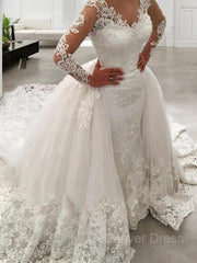Ball Gown V-neck Cathedral Train Tulle Wedding Dresses For Black girls With Appliques Lace