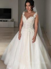 Ball Gown V-neck Court Train Tulle Wedding Dresses For Black girls With Appliques Lace