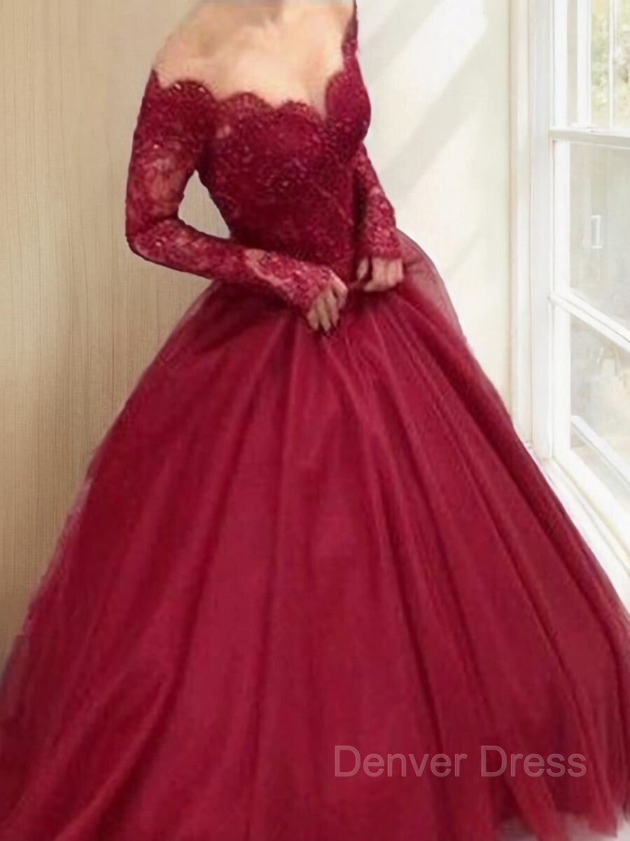 Ball Gown V-neck Floor-Length Tulle Prom Dresses For Black girls With Lace