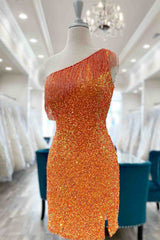Beaded Fringe Orange Tight Short Homecoming Dress Outfits For Women Cocktail Dresses For Black girls Wedding