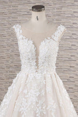 Beautiful Long A-line Tulle Lace Appliques Backless Wedding Dress