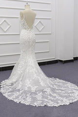 Best Long Mermaid Spaghetti Strap Appliques Lace Wedding Dress