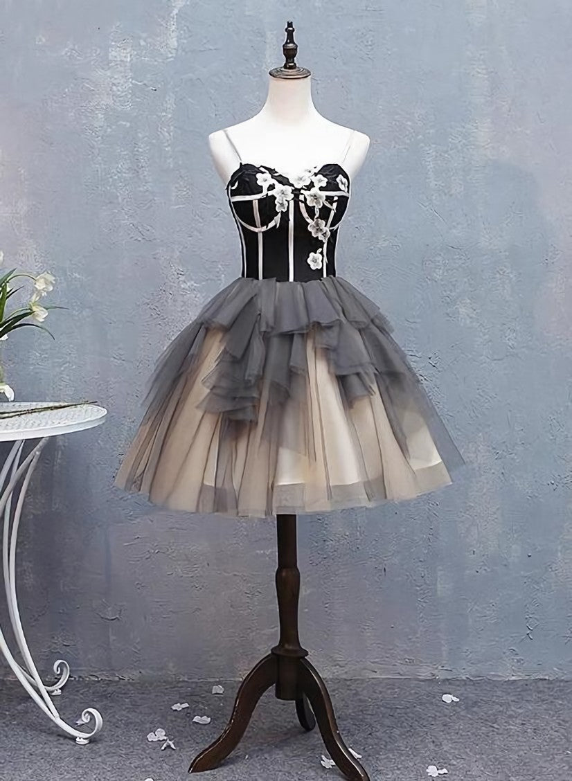 Black and Champagne Sweetheart Short Formal Dress Outfits For Women Party Dress Outfits For Girls, Short Homecoming Dresses