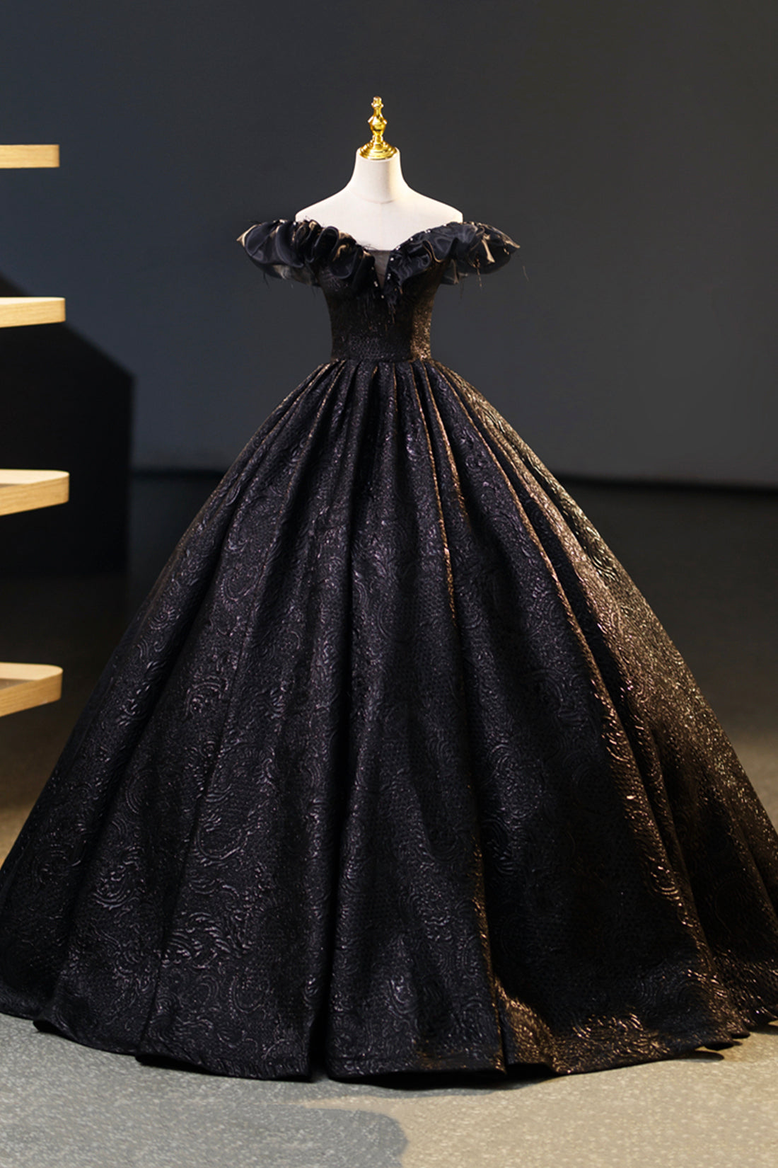 Black Floor Length V-neck Off the Shoulder Formal Dress Outfits For Girls, Black A-Line Evening Dress