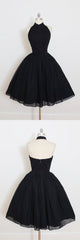 Black Halter Homecoming Dress Outfits For Girls,A Line Open Back Short Prom Dresses