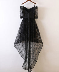 Black High Low Lace Prom Dress Outfits For Girls, Black Homecoming Dress