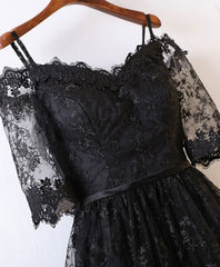 Black High Low Lace Prom Dress Outfits For Girls, Black Homecoming Dress